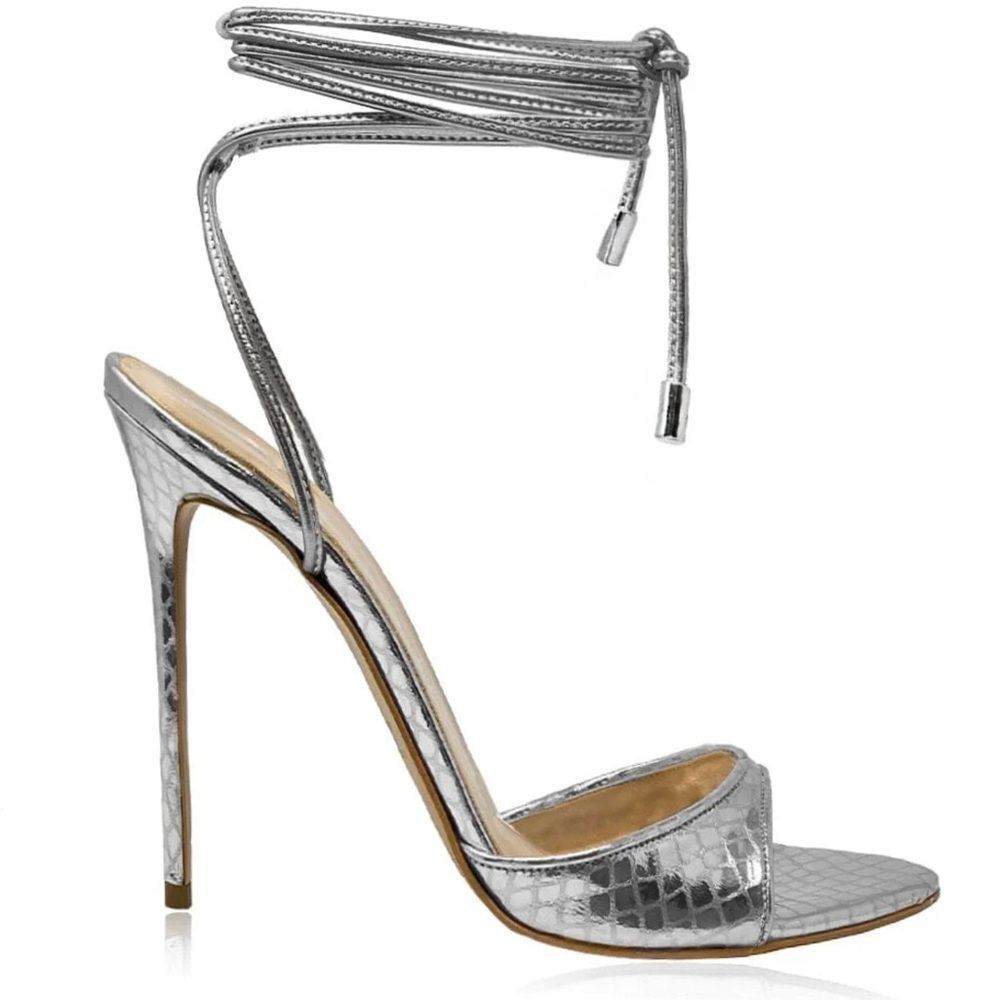 Identita JOLIE Laminate Silver Strappy Silver Stiletto Heels size 39